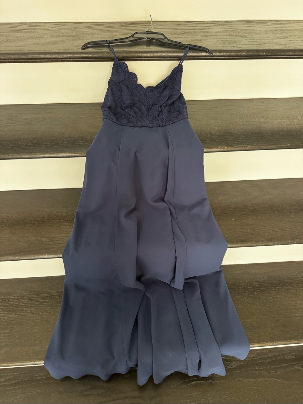 Navy Lace Bodice Spaghetti Strap Dress